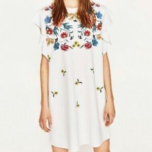 Zara Collection Floral Ruffle Sleeve Shift Dress
